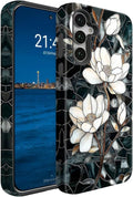 Compatible for Samsung Galaxy S25 Plus 5G Case, Dual Layer Heavy Duty 2 in 1 Shockproof Protective Phone Case,Stained Glass White Magnolia