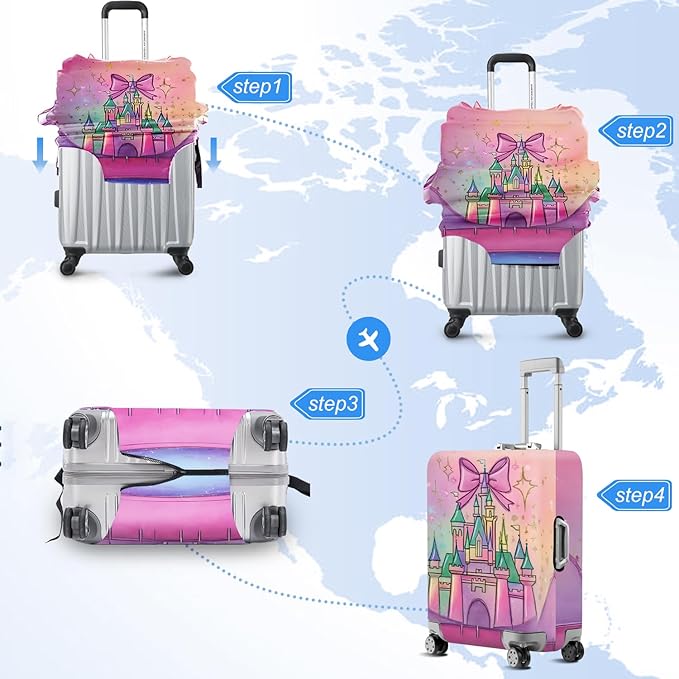 ANNA QUEEN Fantasy Castle Travel Luggage Cover -Stretchable Airplane Suitcase Protector Sleeve,Universal Washable Fit for 20-26 Inch Checked Baggage,Water Resistant Durable Luggage Protector,M