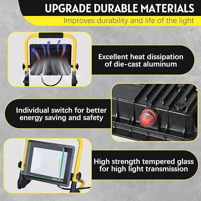 21000 LM LED Work Light with Stand, 3-Head Adjustable Portable Tripod Light with Individual Switches, IP66 Waterproof, 16.4FT Cord for Garage Workshop Job Site Construction Indoor Outdoor Lighting