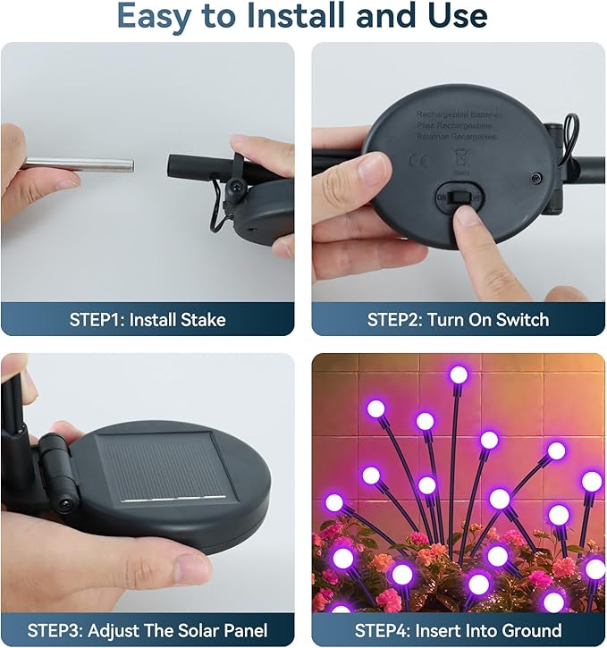 Slyuexu Solar Garden Lights Outdoor Waterproof, 2 Pack 16 LED Swaying Firefly Lights Outdoor Decor Light for Pathway Party Christmas Decoration, Unique Gifts for Women, Purple