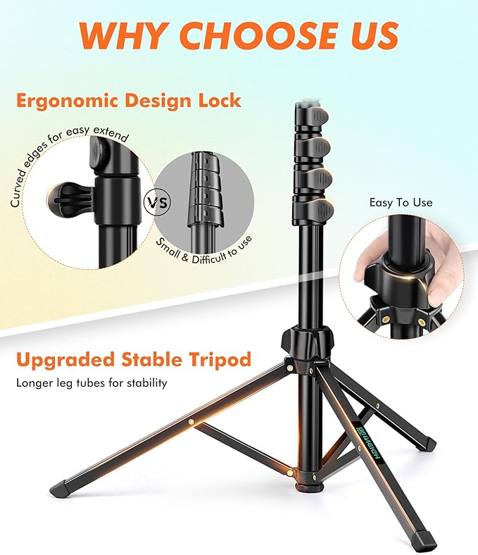 Nineigh 71" Tripod for iPhone, Phone Tripod Selfie Stick with Remote, Cell Phone Tripods & Tall Travel Tripods for Recording Video Selfies Photo, Compatible with iPhone 17 16 15 14 Pro Max 13 Android