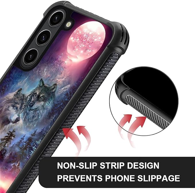 for Samsung Galaxy S23 Plus Case, Star Two Wolfs Howling Pattern Graphic Design Girl Boy Soft Silicone Hard Acrylic Shock Protection for Samsung Galaxy S23 Plus