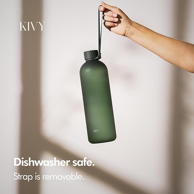 KIVY Large Water Bottle 50oz [Lightweight & Shatterproof] Fits Backpack & Cupholder for Travel, Sports, School - Extra large water bottle no straw - 1.5 Liter water bottles - 50oz Water bottle Green