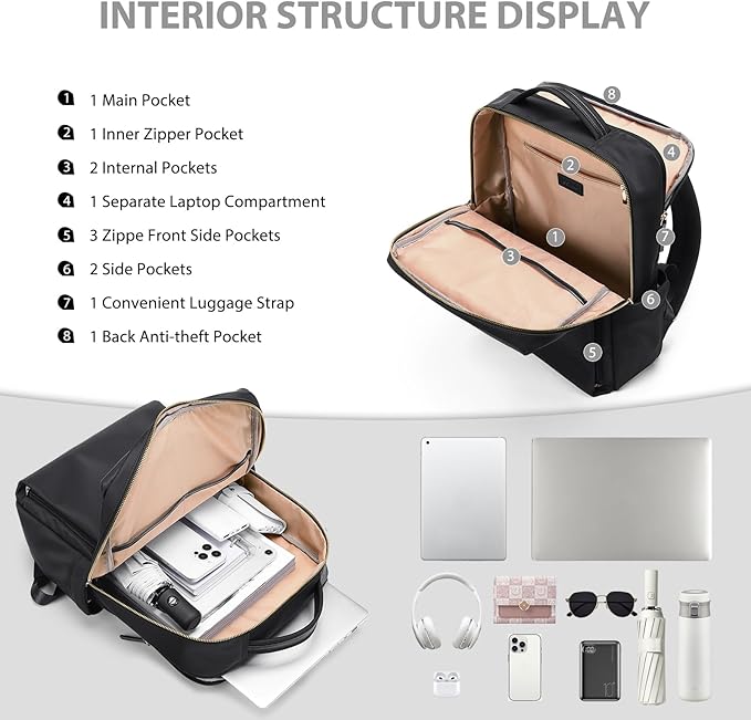 Laptop Backpack for Women, Work Business Traval Computer Backpacks with Laptop Compartment Waterproof Casual Daypack for Travel College,16Inch,Black
