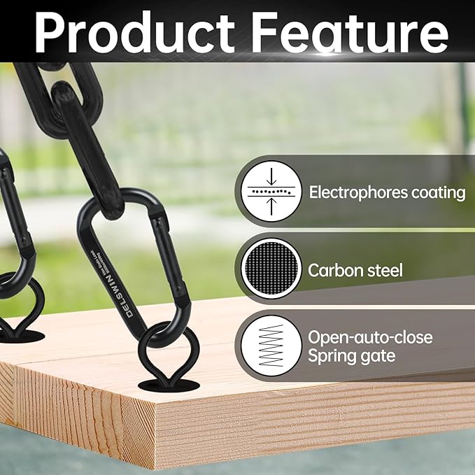 DELSWIN Heavy Duty Carabiner Clip 900lbs, 3 Inch Steel Carabiners for Keychain, Camping, Hiking, Backpack, Dog Leash, Hammock, Gym - D-Shaped Spring Hook Black