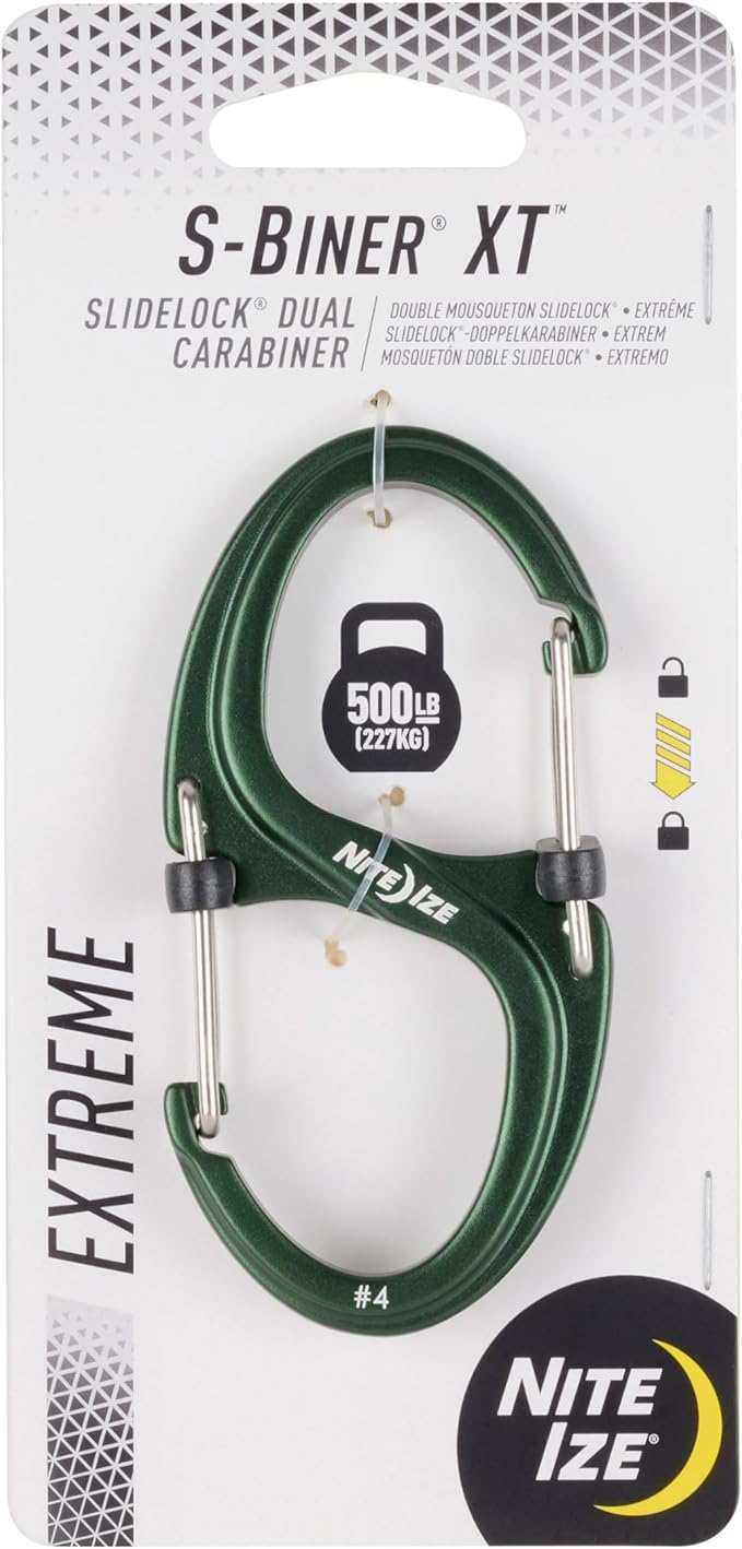 Nite Ize S-Biner XT SlideLock Dual Carabiner - Working Load Limit of 500 lb - Heavy-Duty Locking Carabiner - Durable Aluminum Body & Independent Gates - Camping, Travel & Everyday Carry
