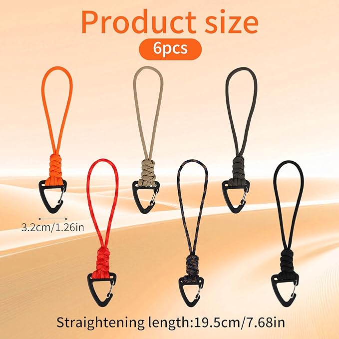 6pcs Paracord Keychain, Braided Rope Paracord Lanyard Key Chain with Triangle Buckle Carabiner Clip for Outdoor Survival Camping Backpack Hiking Gear Accessories