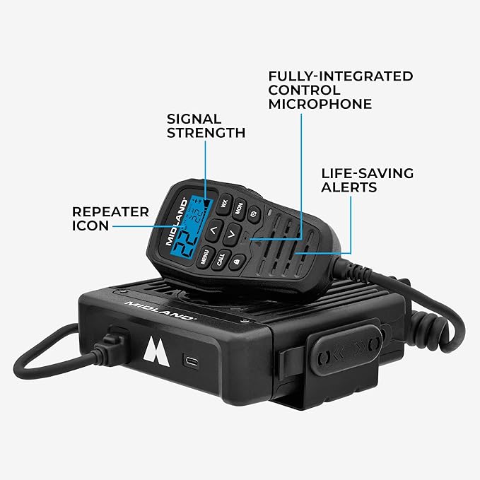 Midland MXT575 GMRS Mobile Radio, Two-Way Radio with NOAA Weather Scan and Alert - for Farms, Ranches, Overlanding - Repeater Capable, Integrated Control Mic,- External Magnetic Mount