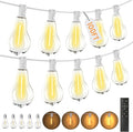 String Lights, 100FT Patio Lights with 64+5 Bulbs(1.5FT Bulbs Spacing), Outdoor String Lights, Remote & Dimmer, 3 Mode Light & Timing, 65PC Mounting Ties for Outside, 2200K (White)