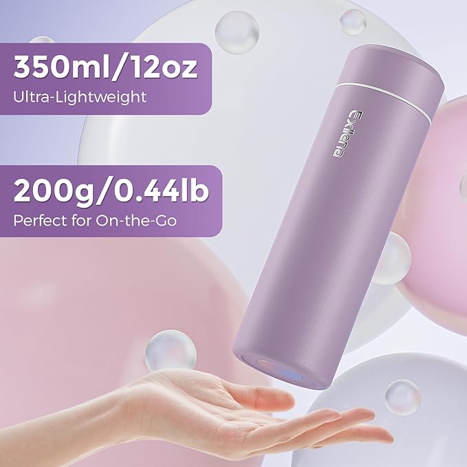 【Upgraded】Exllena Small Insulated Water Bottle 12 oz/350ml– Mini Insulated Water Bottle for Hot & Cold Drinks, Perfect Small Water Bottle for Travel, Purse...(Light Purple)