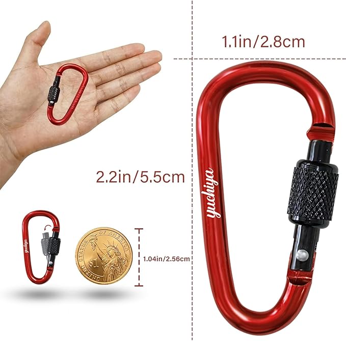 YUCHIYA 8 Pack D-Shape Carabiner Clasp with Screw Gate, 2.2 Inch Mini Keychain Clip Key Chain Buckle, Aluminum Alloy Keyrings Hook for Outdoor Hiking not for Climbing
