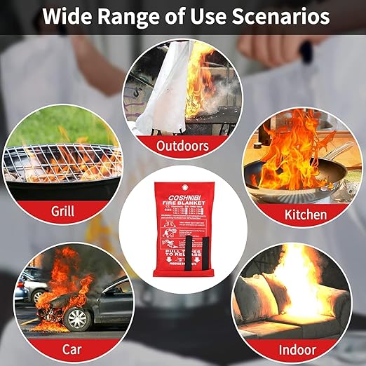 COSHNIBI Emergency Fire Blanket for Home & Kitchen - High Heat Resistant Fire Suppression Blanket (1 Pack)