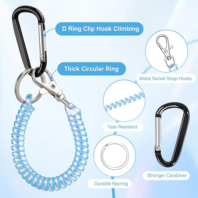 takyu 2PCS Phone Lanyard Tether Strap with 4*Patch and 1*Carabiner for Travel Outdoor Hiking Cycling Climbing Skiing Compatible for iPhone Most Smartphones - White Blue