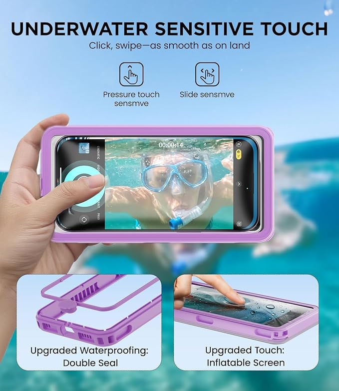 WIFORT Waterproof Phone Case with Lanyard, Underwater Phone Cases for Snorkeling/Diving/Swimming/Filming, IP68 Water Proof Touchscreen Case for All Cell Phones: iPhone/Samsung/Moto/Pixel - Purple