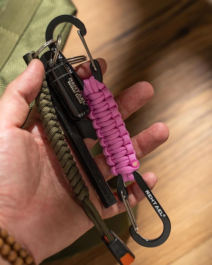 Paracord Braided Carabiner Keychain Lanyard Strap, Hanger Stroller Hook w/2 Carabiner Clips for Water Bottle Backpack