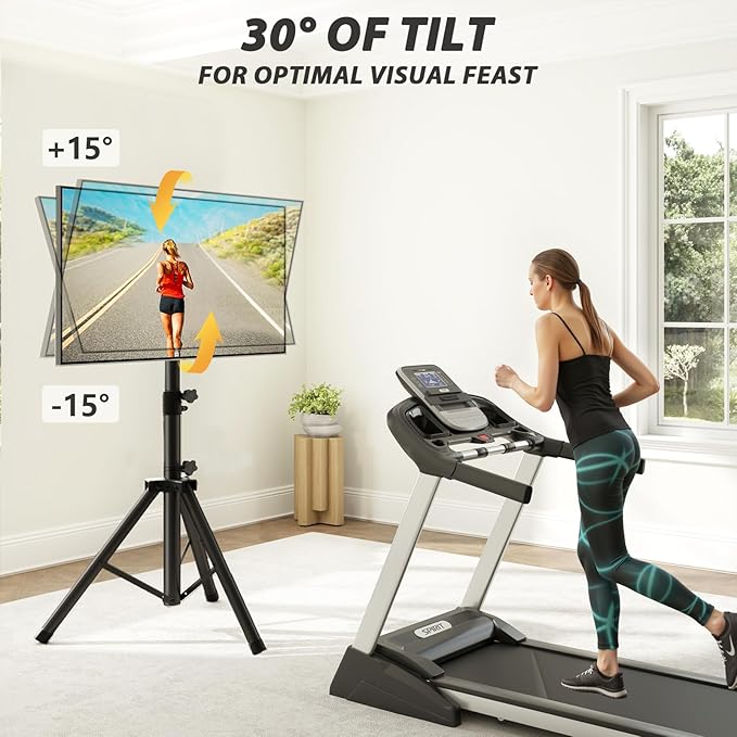 TVON TV Tripod Stand for 23-80 inch Flat Screen/Curved TVs, Portable TV Stand with ±15° Tilt and Height Adjustment Holds up to 100lbs, Floor TV Stand Display Max VESA 600x400m