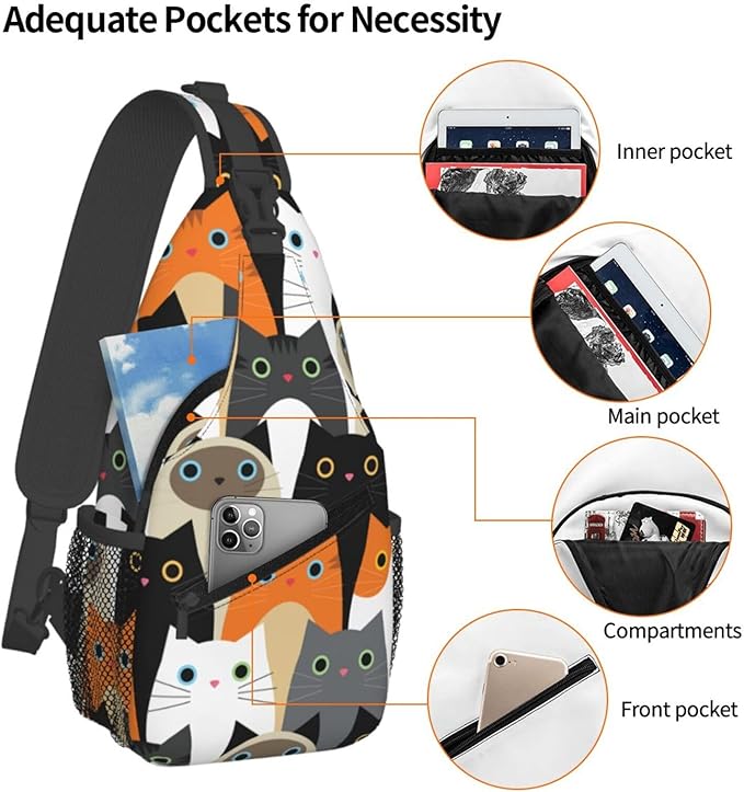 Cute Cats Sling Bag For Women Men Fashion Print Backpack Crossbody Shoulder Bag Sling Backpack Chest Bag Travel Hiking Casual Sport Daypack