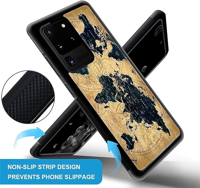 for Samsung Galaxy S20 Ultra Case, Brown World Map Pattern Graphic Design Girl Boy Soft Silicone Hard Acrylic Shock Protection for Samsung Galaxy S20 Ultra