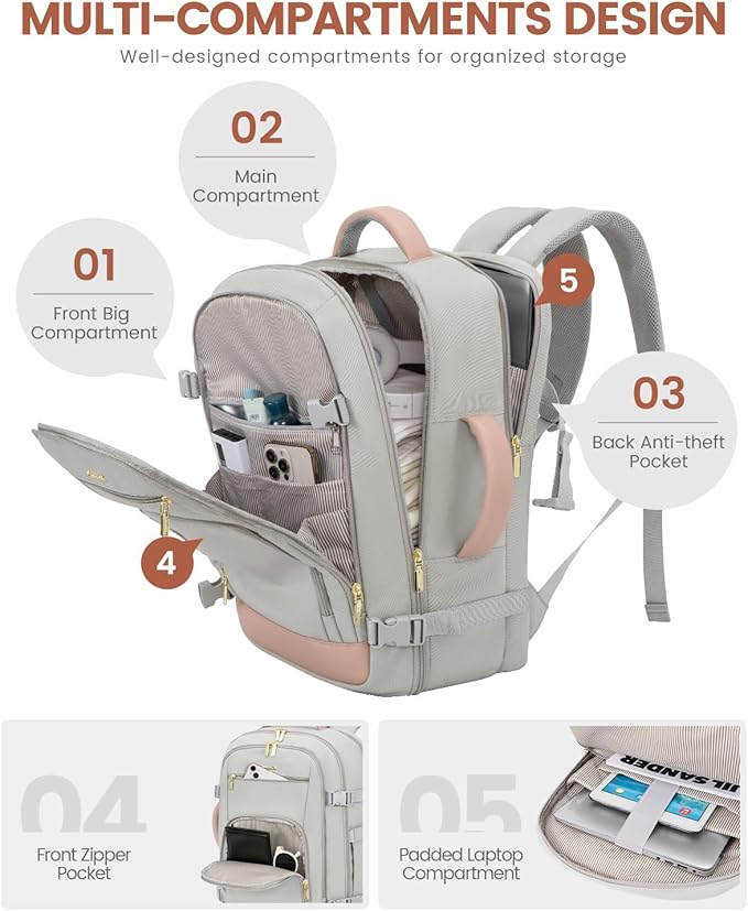 LOVEVOOK Travel Backpack For Women Flight Approved, 40L Carry On Backpack, Personal Item Travel Bag for Airplanes, Business Weekender Fit 17 Inch Laptop, Waterproof Overnight Daypack with 2 Cubes
