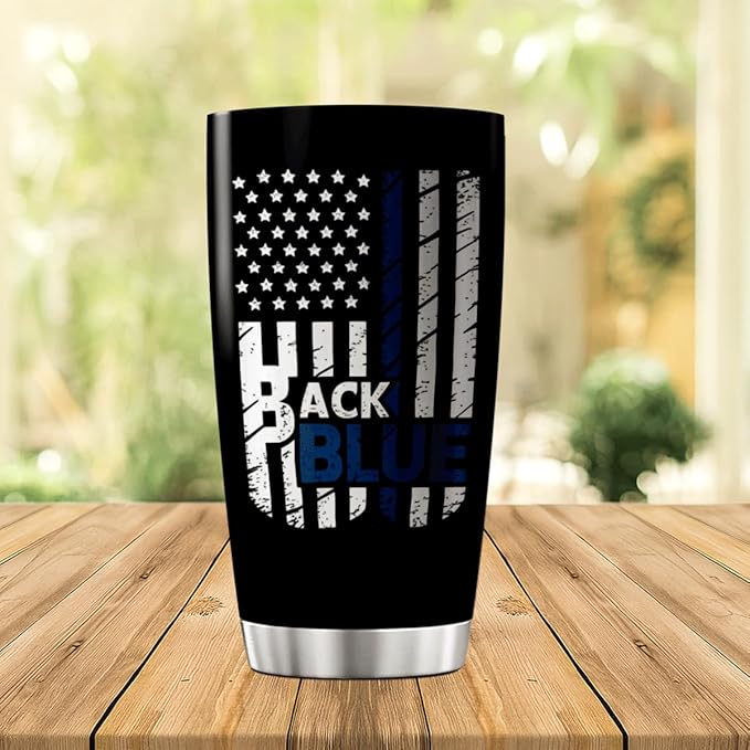 CUBICER Back The Blue American 20 Oz Stainless Steel Tumbler For Police Officers And Law Enforcement Supporters Drink Coffee Tea Heat Hot Cool Mug Travel Bottle Iced