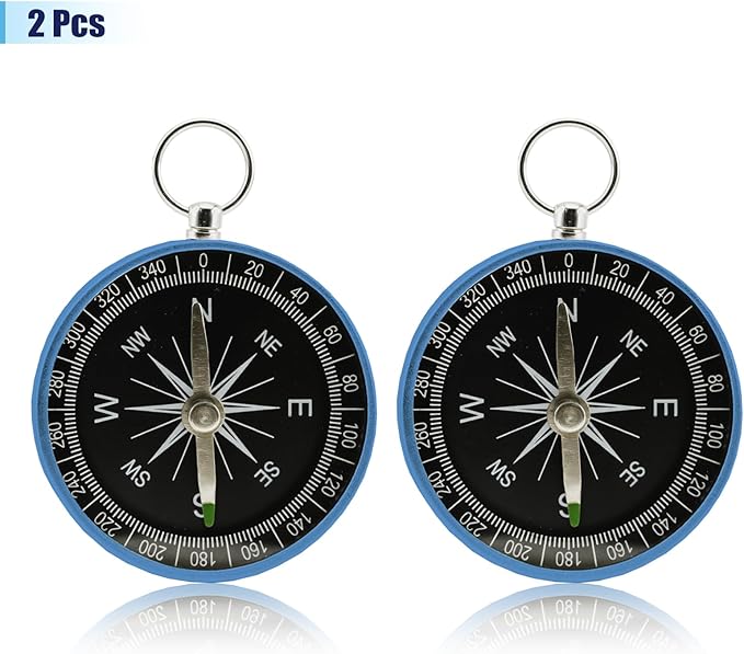 Pocket Compass, 2 Pieces Mini Compass with Key Ring, Suitable for Hiking Survival, Mountaineering Camping, Outdoor Adventure Party Navigation Tools