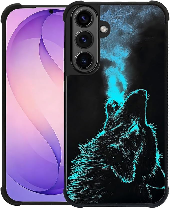 for Samsung Galaxy S26 Case,Graphic Design for Girl Boy Soft Silicone Hard Acrylic Shock Protection Designed for Samsung Galaxy S26 Blue Breathing Wolf Pattern