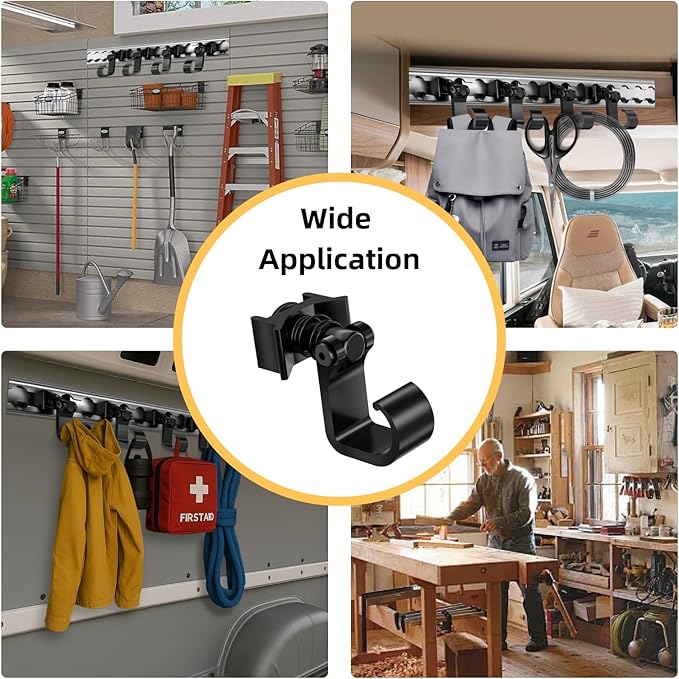 4 Pack L Track Hooks with Single Stud Fitting, Spring-Loaded Adjustable Gear Hook, Aluminum L Track Accessories for Trailer, Truck, Garage, Tie Down System, 100LBS Max Load Capacity – Black