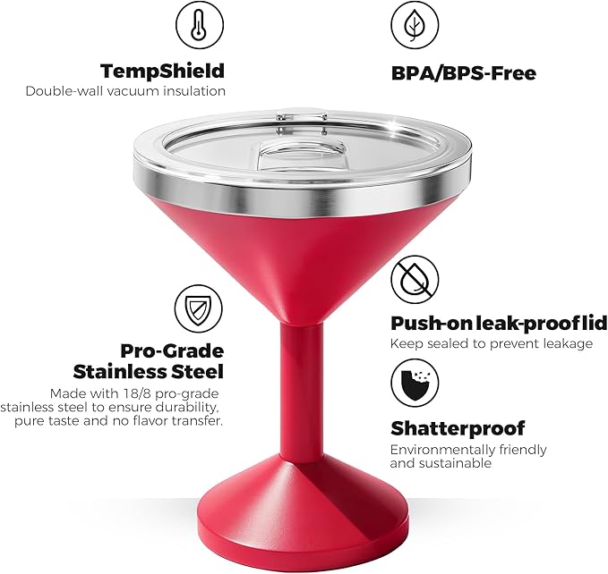 13oz Stainless Steel Martini Glass - Insulated Margarita Tumbler with Lid,Double-layer insulation function for outdoor, picnic, poolside, beach and yard parties.