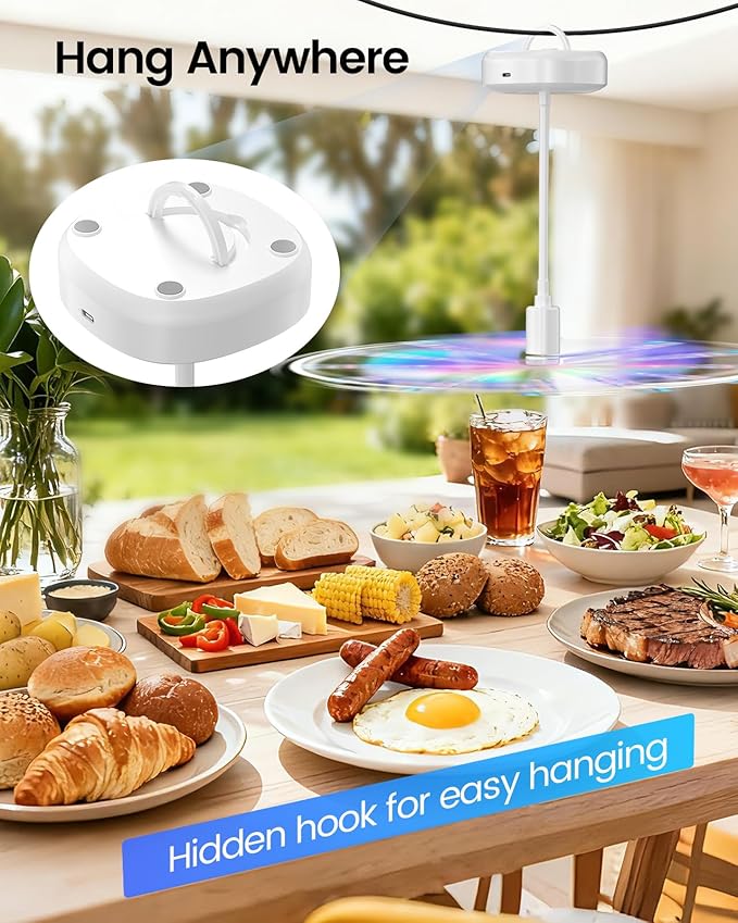 Edvision 4 Pack Food Table Fan, 2000mAh USB Powered Rechargeable Food Fan, Portable Fan with Flexible Goose-Neck and Soft Blades for BBQ, Patio, Party (White)
