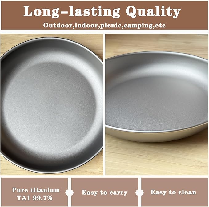 Titanium Plate 2sets - 7.5Inch Ultralight For Backpacking, Hiking, Travel Dinnerware Easy Clean Compact