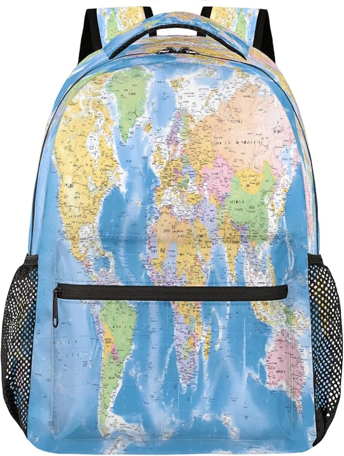 Backpacks Globe World Map School Bag Student Bookbag Adjustable Shoulder Bags Laptop Rucksack Travel Hiking Camping Daypack for Teens Girls Boys Women Men