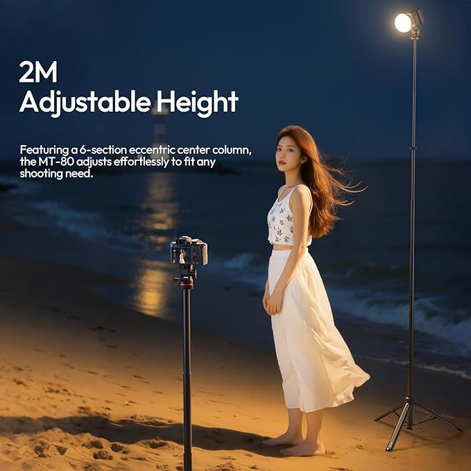 ULANZI MT-80 Aluminum Tripod Stand, 7FT Extendable Camera Phone Tripod for Travel, Auto Pop-Up, 1/4" Screw, 360 Ball Head Portable Photo Video Light Stand for DSLR Camera, Ring Light, Video Rig