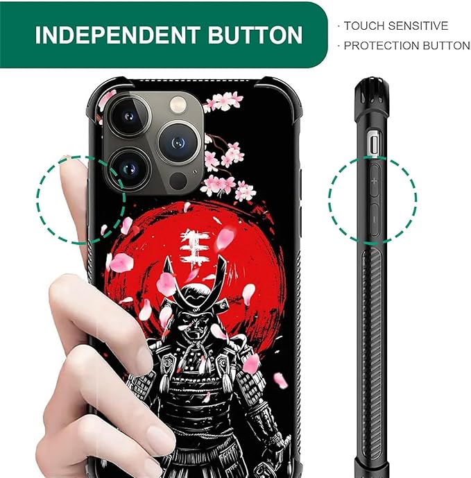 for iPhone 12 Pro Max Case, Sakura Japanese Samurai Pattern Graphic Design Girl Boy Soft Silicone Hard Acrylic Shock Protection for iPhone 12 Pro Max