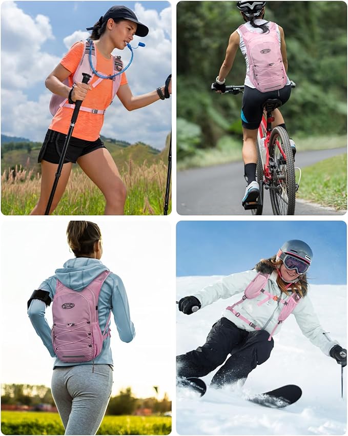 Hydration Backpack with 2L Water Bladder, Hiking Water Backpack for Men Women with Phone Pocket and Helmet Holder