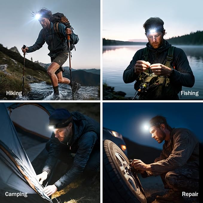 Sekrro F8 Headlamp Rechargeable, 800 Lumen Super Bright LED Head Lamp, IP67 Waterproof with Motion Sensor and Red Light, AAA Battery Compatible for Work, Camping, Hiking, Running