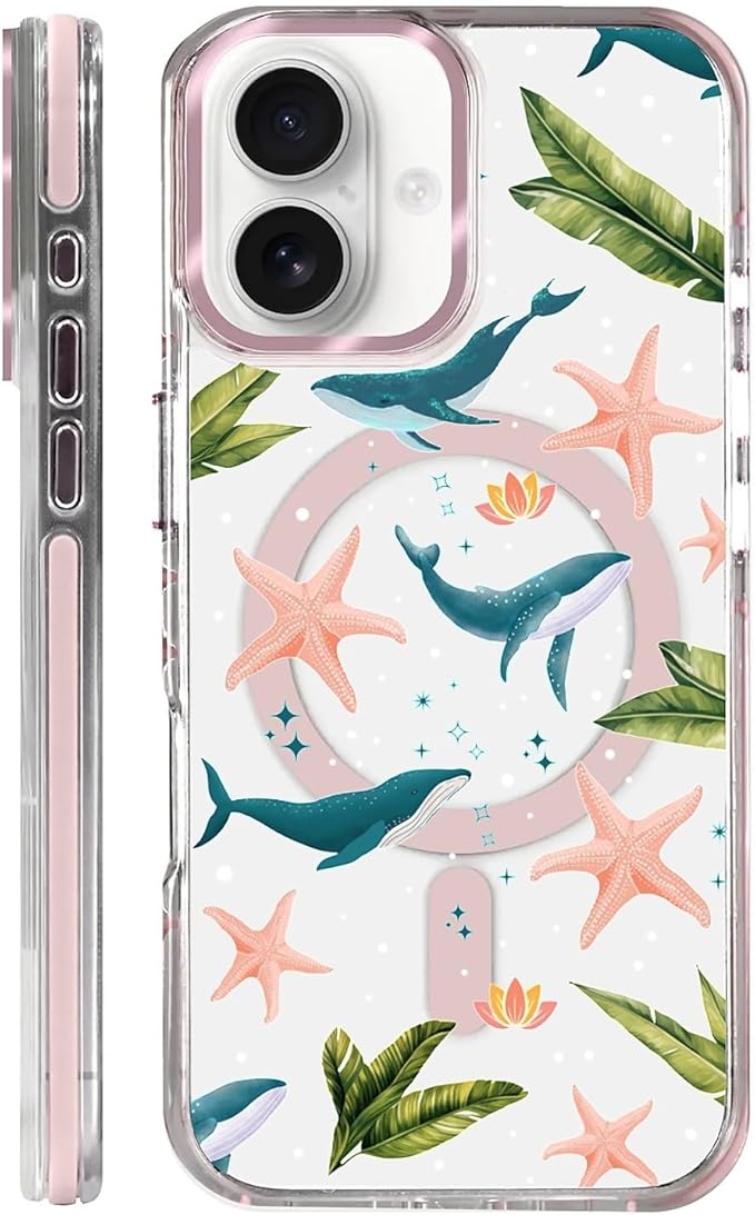 Case for iPhone 16,[Compatible with MagSafe],Sealife Whale Ocean Wildlife Clear Phone Case Design，for Women Girls Magnetic Clear Cover - Slim, Sleek, & Shockproof Protection