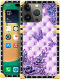Compatible with iPhone 14 Pro Max Case, Purple Butterfly Flowers Leaf Luxury Golden Decoration for Girl Women Soft TPU Shockproof Protective Hard PC Back for iPhone 14 Pro Max
