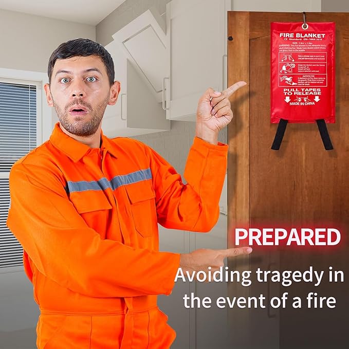 2 Pack Fire Blankets Emergency for Home, 40” x 40” Silicone-Coated Fiberglass Fire Blanket for Home and Kitchen, Skin-Safe Silicone Layer — No Itching, No Dust
