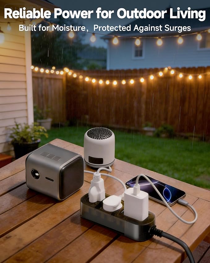 Outdoor Power Strip, 3 AC Outlets, 5 FT, 1625W/13A High-Power Single-Device Use, with Anti-Electric Shock & IPX6 Waterproof, Ideal for Backyard, Patio, Garage, Kitchen, Workshop, Camping, RV