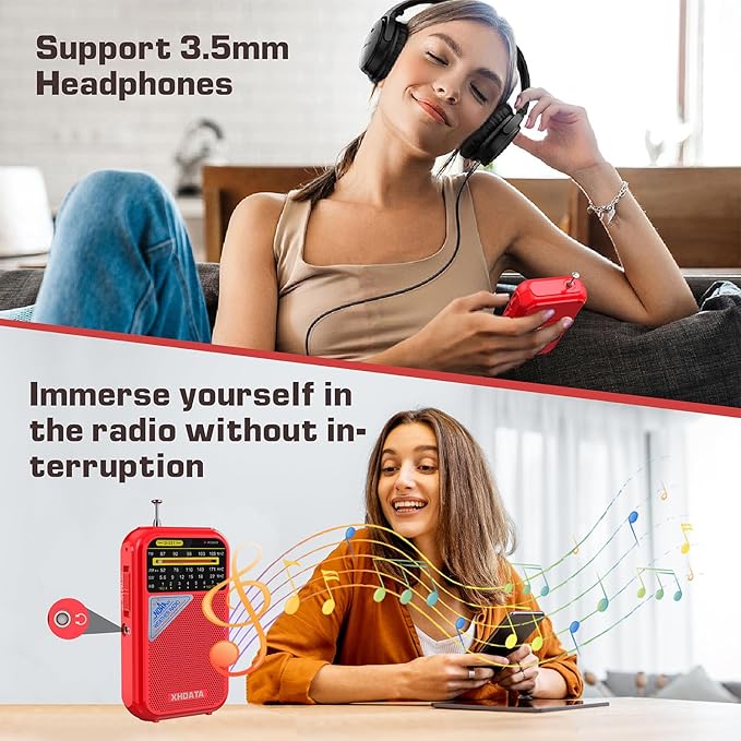 XHDATA D221 NOAA Weather Radio Portable AM FM Shortwave Radio Receiver, 2AA Battery Operated, Transistor Radio with Excellent Reception for Emergency, Hurricane, Gift, Walking and Home (Red)