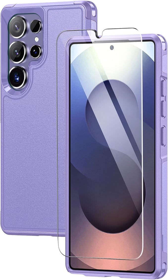 Lanhiem for Samsung Galaxy S25 Ultra Phone Case with Tempered Glass Screen Protector, Shock Absorption, Anti-Scratch Shockproof Case Cover for Samsung S25 Ultra, Purple