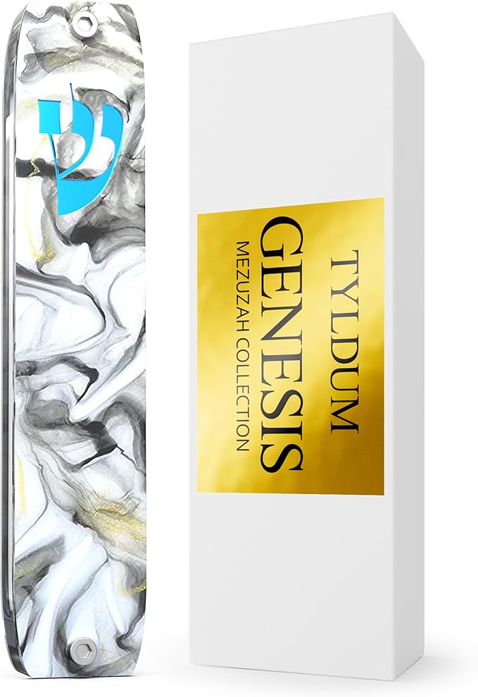 Genesis Mezuzah for Door – Modern Acrylic Mezuzah Case Without Kosher Scroll – Handmade in Canada Judaica Gift, Weatherproof, Jewish Artisan Design, Clear Case (Classic, White Marble)