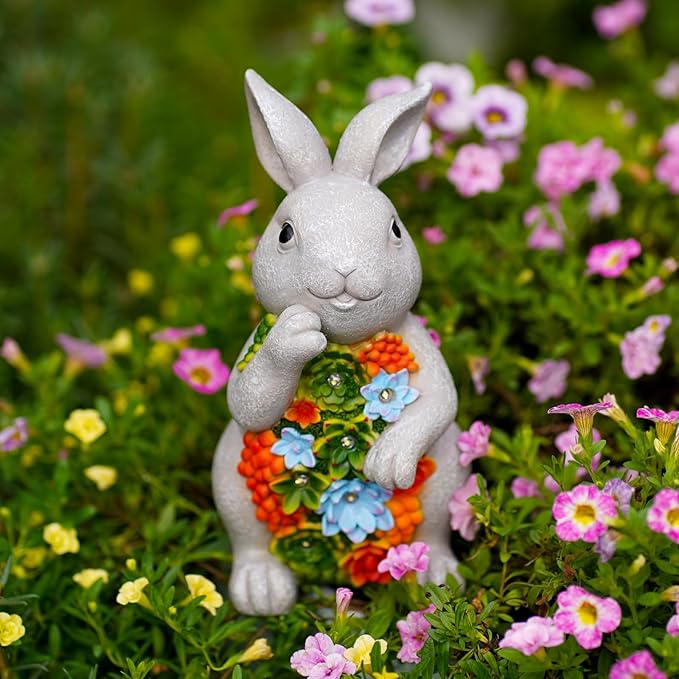 Nacome Solar Garden Outdoor Statues Bunny with Succulent and 7 LED Lights – Lawn Decor for Patio, Balcony, Yard Ornament for Mom Grandma Women