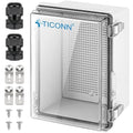 TICONN Outdoor Electrical Box Waterproof, Junction Box IP67 ABS Plastic Enclosure with Hinged Cover with Mounting Plate, Wall Brackets, Cable Glands (Clear, 8.7"x6.7"x4.3")