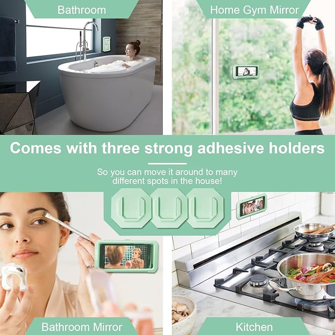 URROY Shower Phone Holder Waterproof, 360° Rotation Shower Phone Case, Anti-Fog High Sensitivity Universal Cover Mount Stand for Bathroom Wall Mirror Bathtub Kitchen, Gift for Men Women New Mint