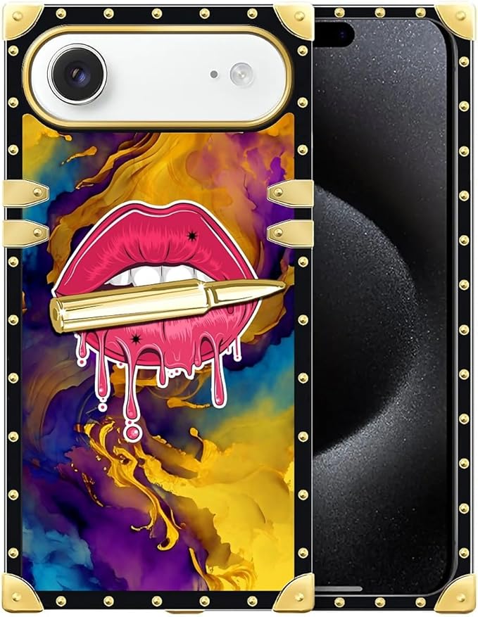 for iPhone 17 Air Case Luxury Golden Decoration for Girl Women Soft TPU Shockproof Protective Hard PC Back for iPhone 17 Air Crazy Pattern Cool Corlorful Lip Marble
