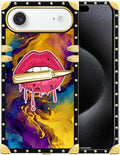 for iPhone 17 Air Case Luxury Golden Decoration for Girl Women Soft TPU Shockproof Protective Hard PC Back for iPhone 17 Air Crazy Pattern Cool Corlorful Lip Marble