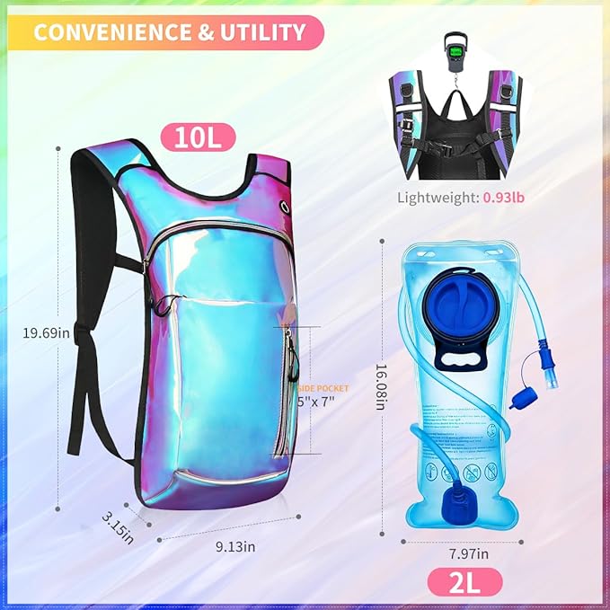Hydration Backpack, Water Backpack with 2L Hydration Bladder, Rave Backpack Hydration Pack, Festival Essential for Raves, Hiking, Cycling, Climbing, Running, Outdoor, Camping and More