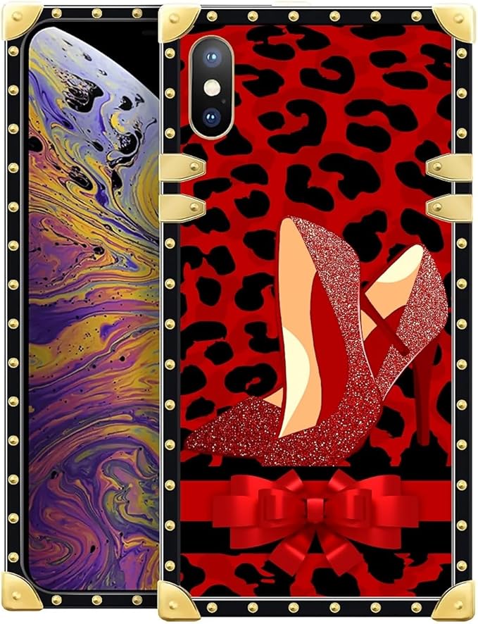 Compatible with iPhone Xs Max Case, Elegant High Heels Luxury Golden Decoration for Girl Women Soft TPU Shockproof Protective Hard PC Back for iPhone Xs Max