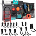 FRAYSCENT Slat Wall Paneling Garage Slat Wall Storage Systems Slatwall Panels Power Tool Organizer Wall Mount, PVC Garage Storage & Organization Products Slate Board (Black, 4ft x 8ft with 15 Hooks)